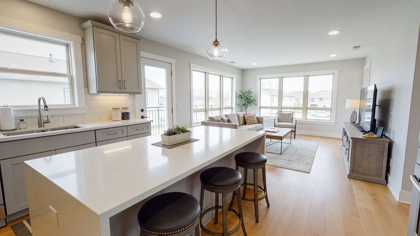 Bright open-concept kitchen and living room