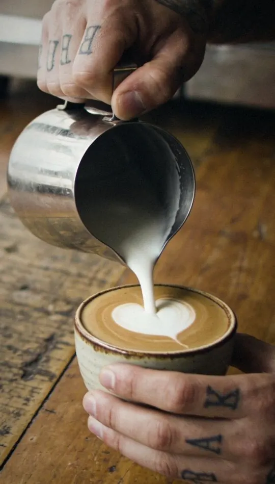 Vertical reel of latte art being poured